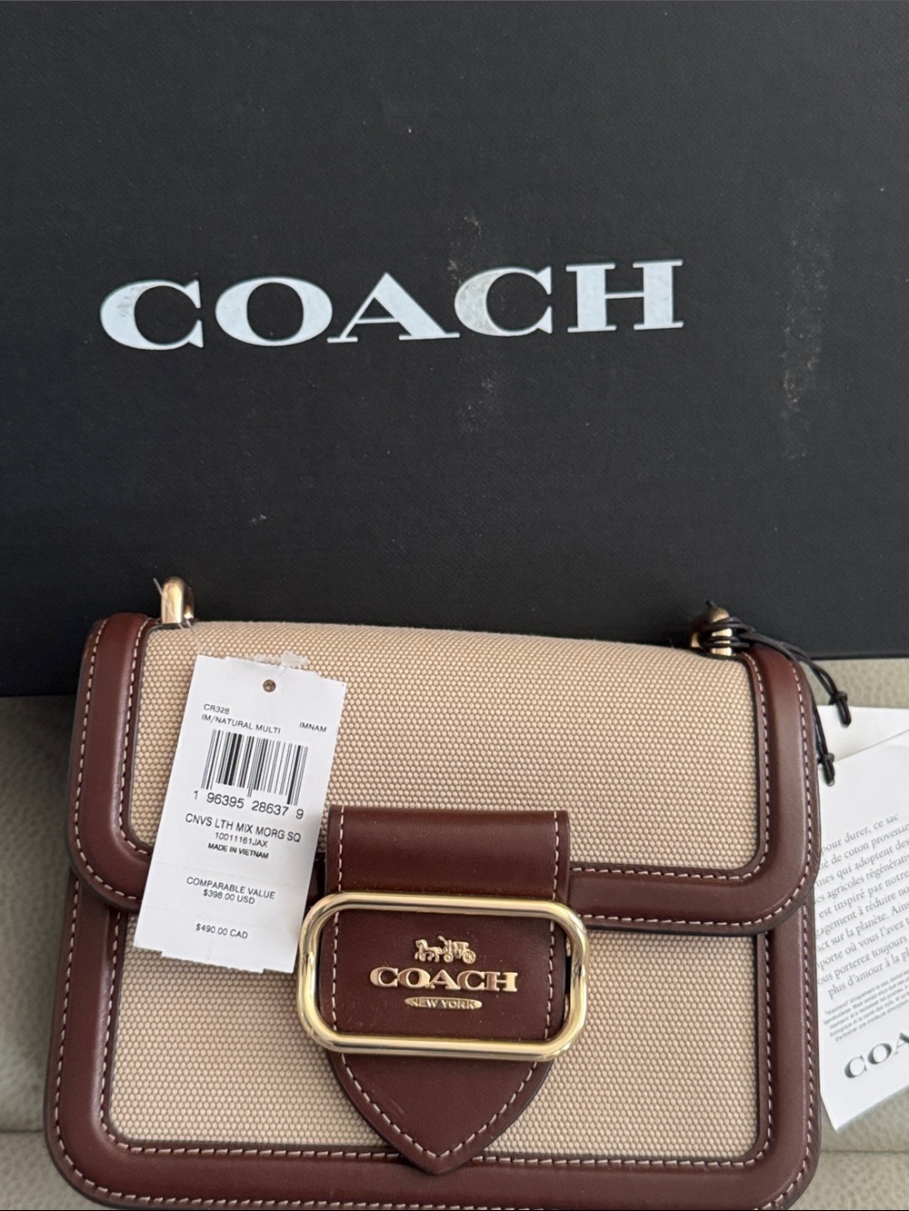 Coach Beige Canvas and Brown Leather Crossbody with Gold Hardware